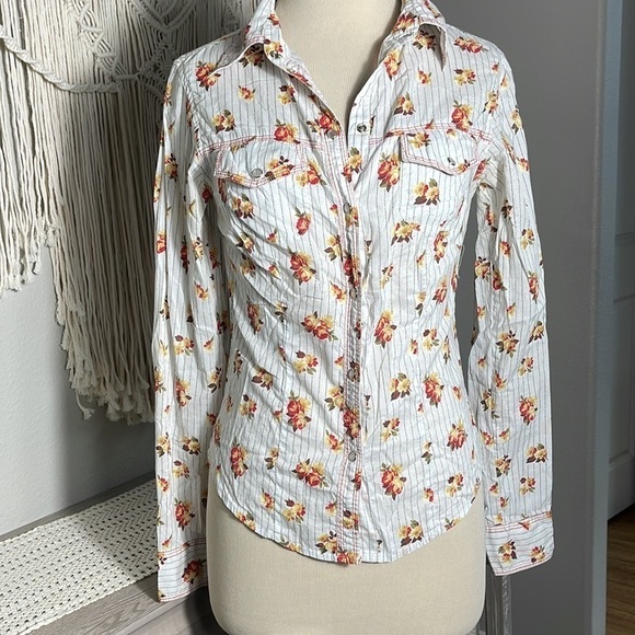 Fossil women’s floral button down blouse size XSMALL - Picture 5 of 9